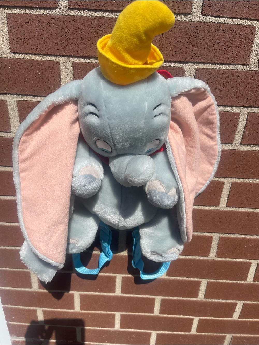 Disney Light Gray Dumbo Plush Backpack with Pink Ears and Yellow Hat